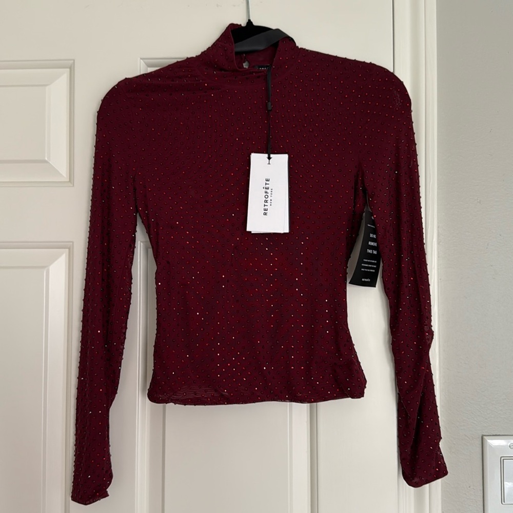 NWT Retrofete Burgundy Rhinestone Top